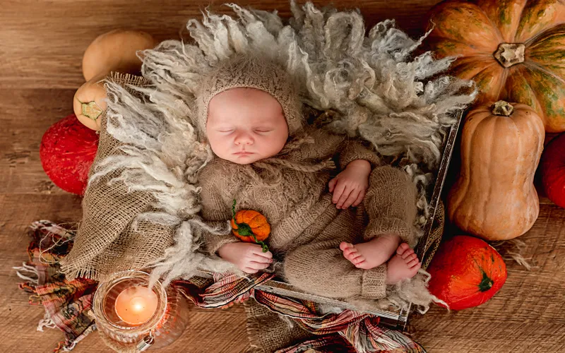fall aesthetic photoshoot of an infant
