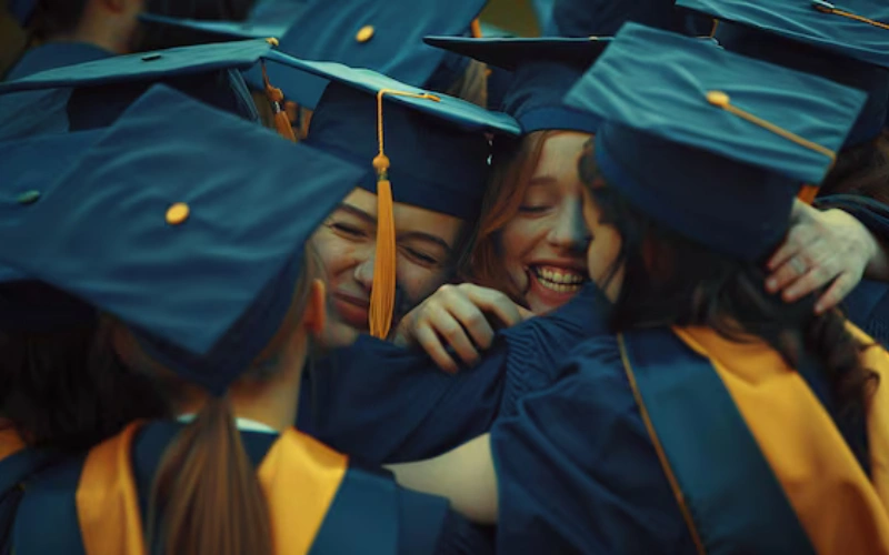 Group grad hug pose
