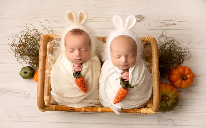 Twins dressed up as bunnies