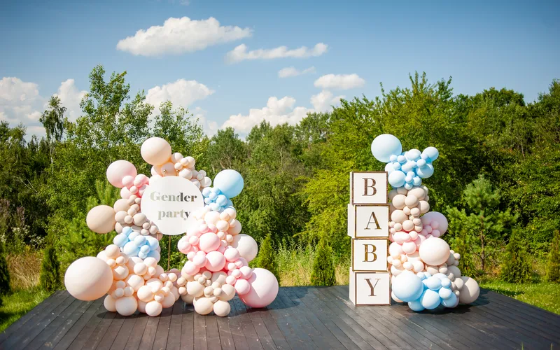 balloon arch decoration for gender reveal party