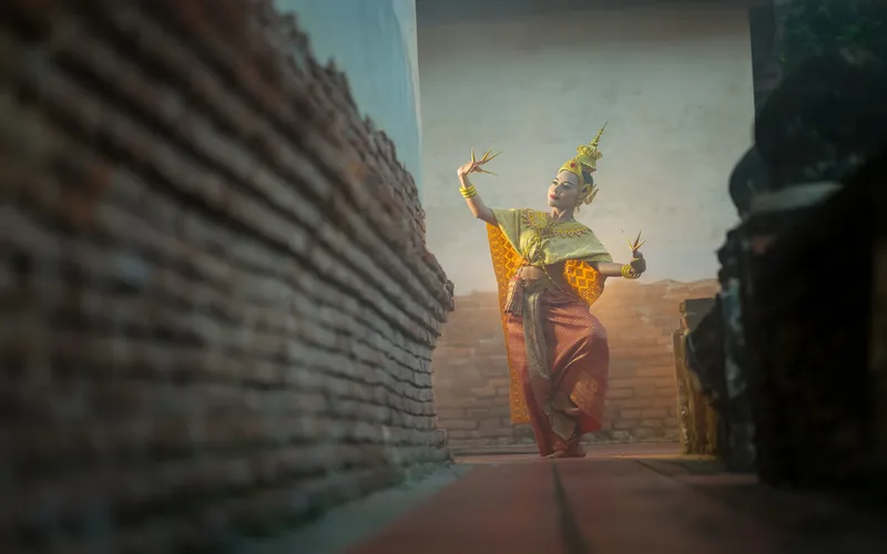 cinematic shot of women in traditional attire doing a traditional dance