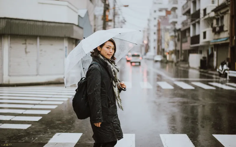 women walking on the street while its raining