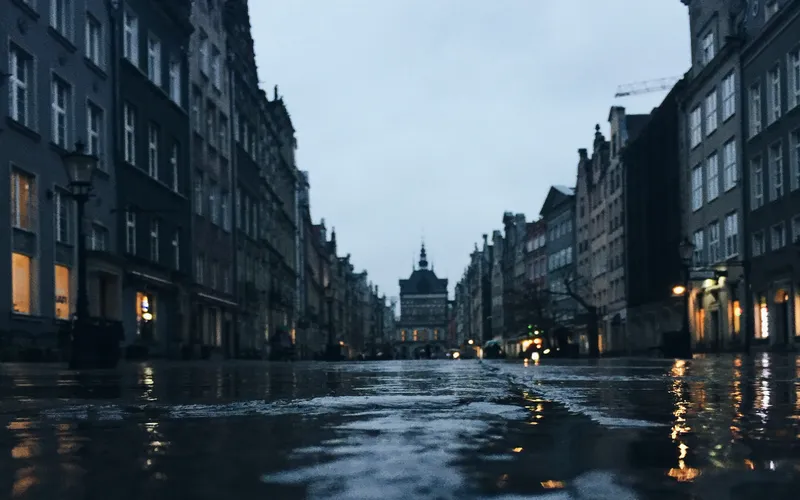 photo of street in rain