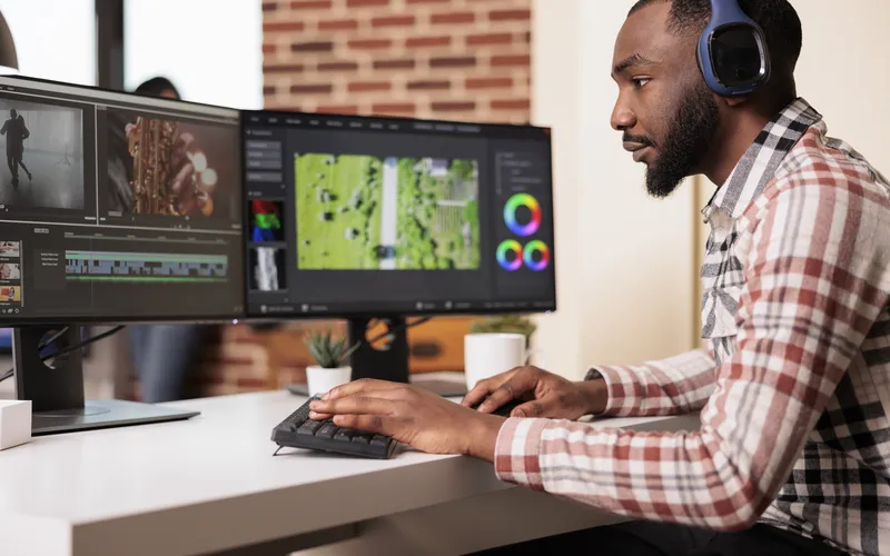 man editing photos on his pc