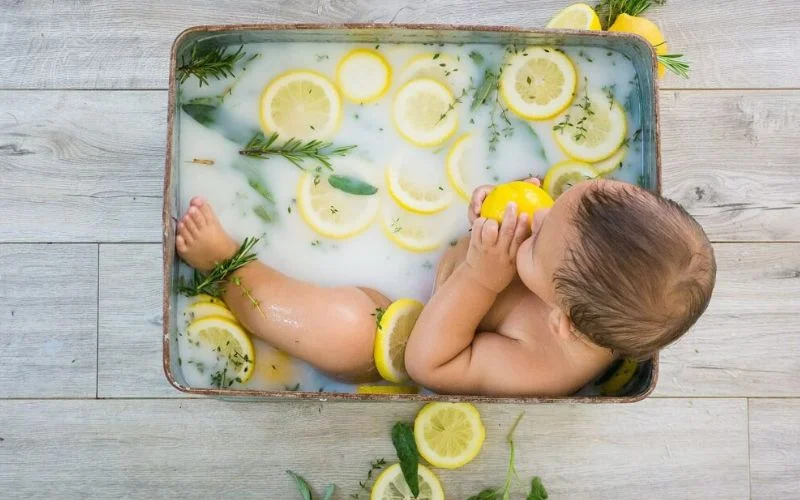 fruity milk bath photoshoot for kids