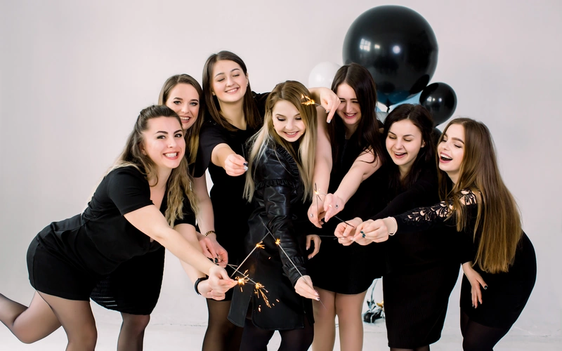 wear matching outfits with your besties, Sweet 16 playful pose, Sweet 16 joyful pose
