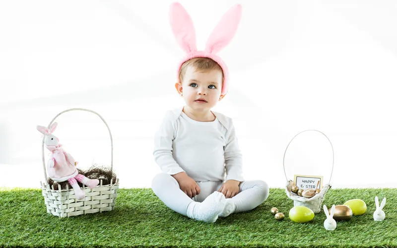 baby with a stuffed easter bunny