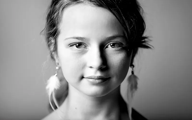 black and white portrait of a woman