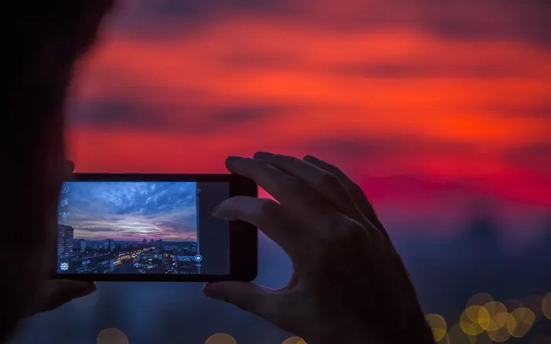 sunset city view captured on a mobile phone