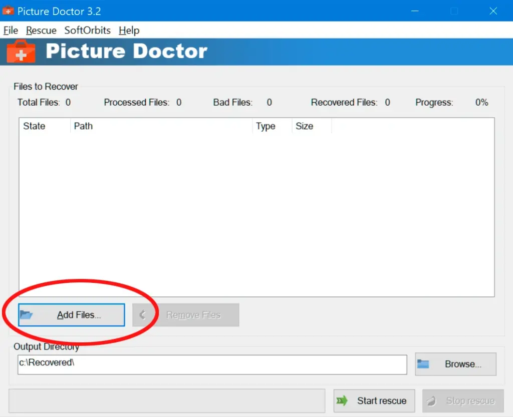 Adding files to photo repair software, repairing the damaged files