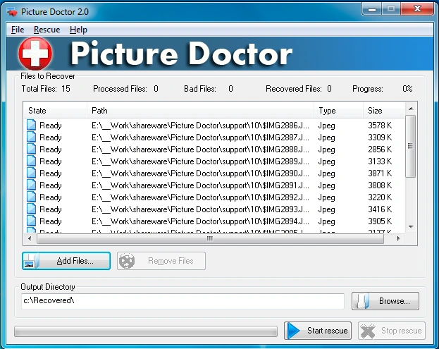 Processing the files for conversion in photo repair software