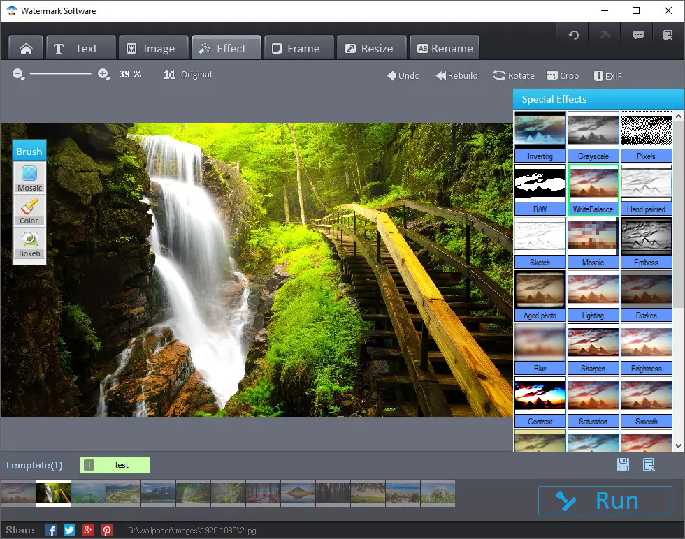 Customize the watermarks, Add effects and filters to the watermarks with this software