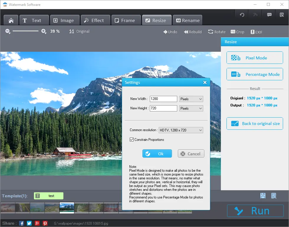 Resize the images with photo watermark software