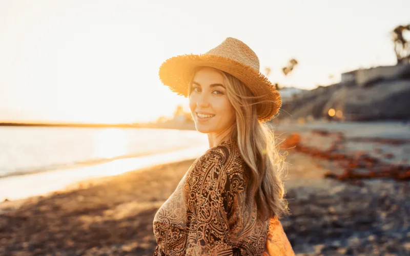 photo of a woman on a tropical beach