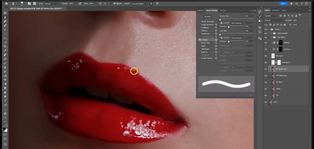 lips retouching photoshop, photoshop skin retouching
