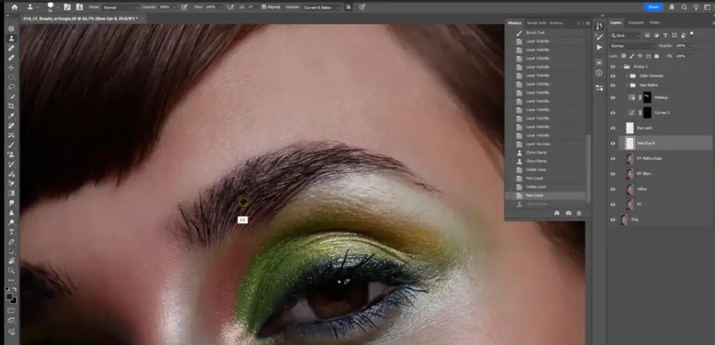 eyebrow retouch, eye retouch