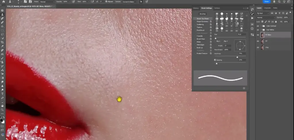 lips retouching photoshop, photoshop skin retouching