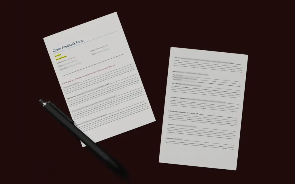 Feedback form for photography clients