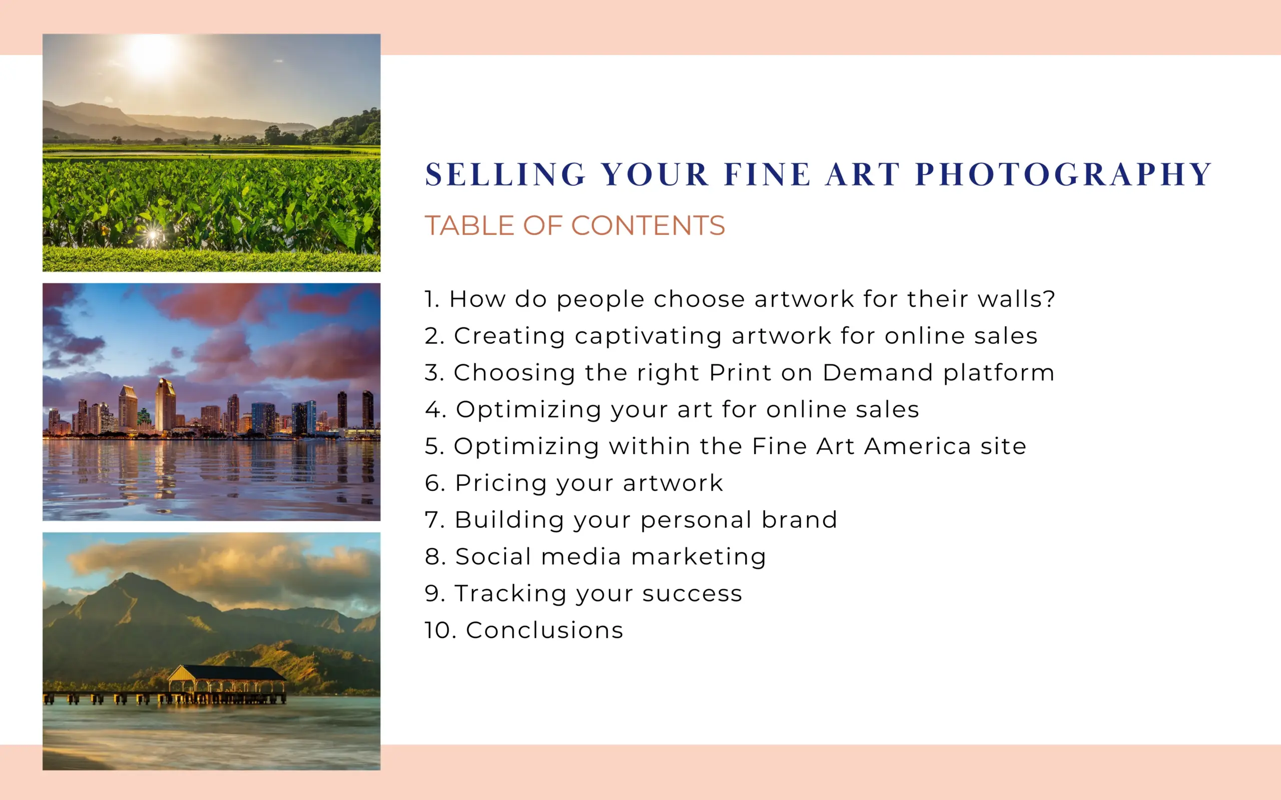 sell fine art photography, table of content for fine art photography