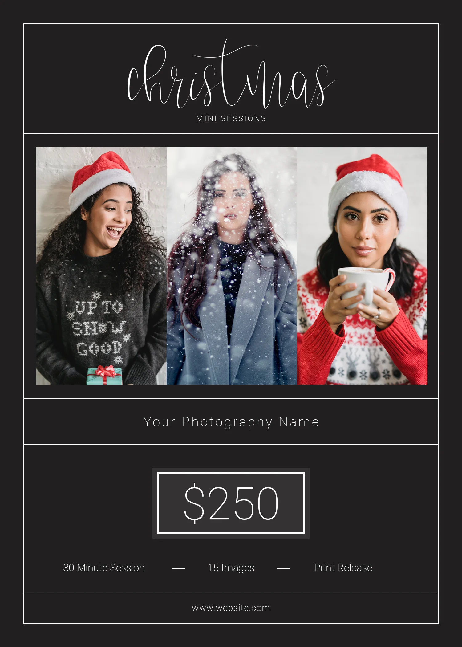 christmas mini sessions template, christmas mini, xmas template, editable christmas cards