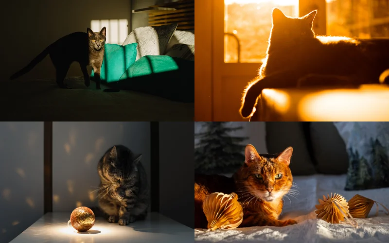 Indoor Cat Photoshoot Ideas - use light and shadows