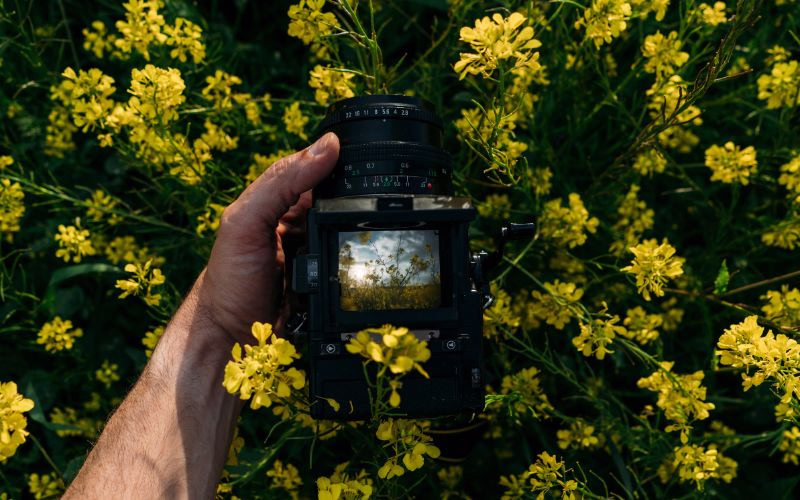 Modern camera connected to AI-powered editing tools, representing the future of photography and emerging creative technologies.