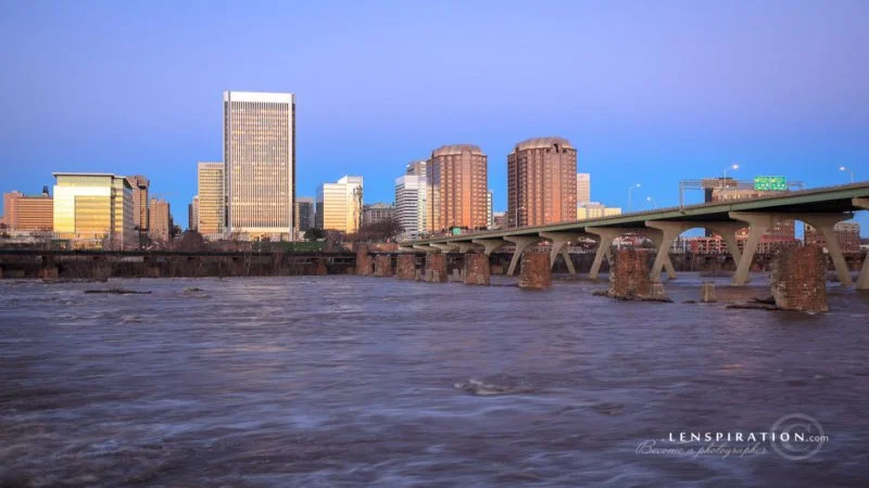 Blue hour cityscape captured with manual mode photography techniques