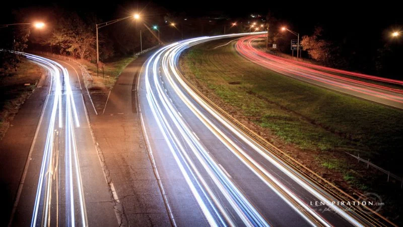 Manual mode photography light trail example using long exposure techniques