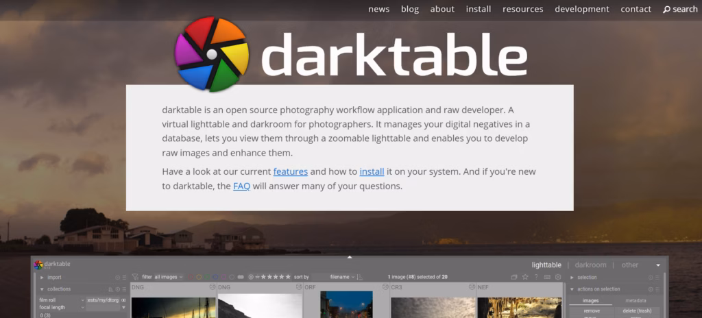 Darktable RAW photo editing software for photographers and professional image processing