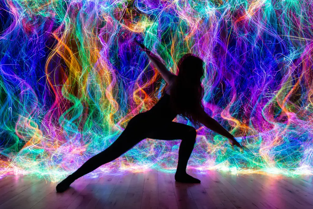 Colorful creative light painting photography with vibrant light trails