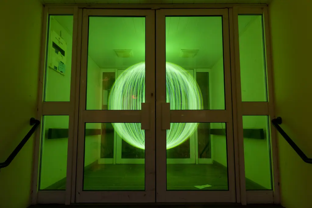 Green light painting effect created with portable light painting tools