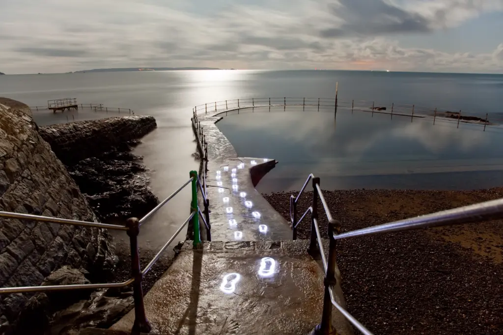 Light painting footsteps captured using long exposure night photography